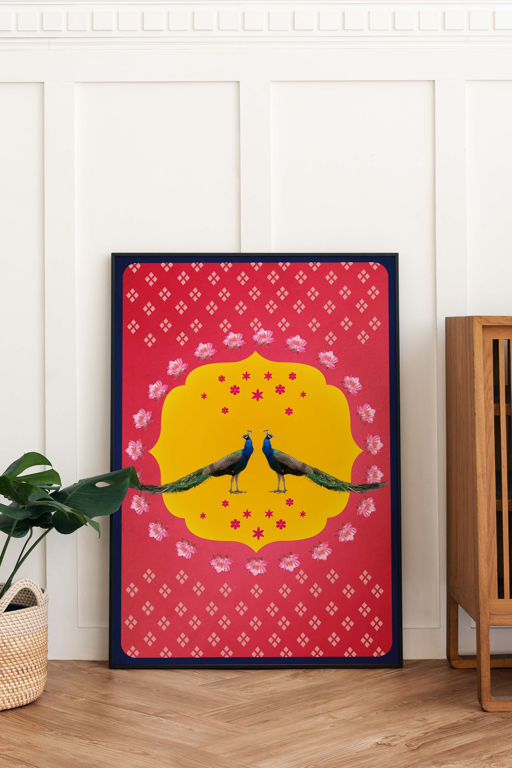 Indian Mixed Media Digital Art Peacock and Lotus Print Etsy