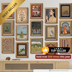 Indian Vintage Art, SET OF 15 vintage Prints, Living Room decor, Gallery wall set, Mughal Vintage Poster Bundle