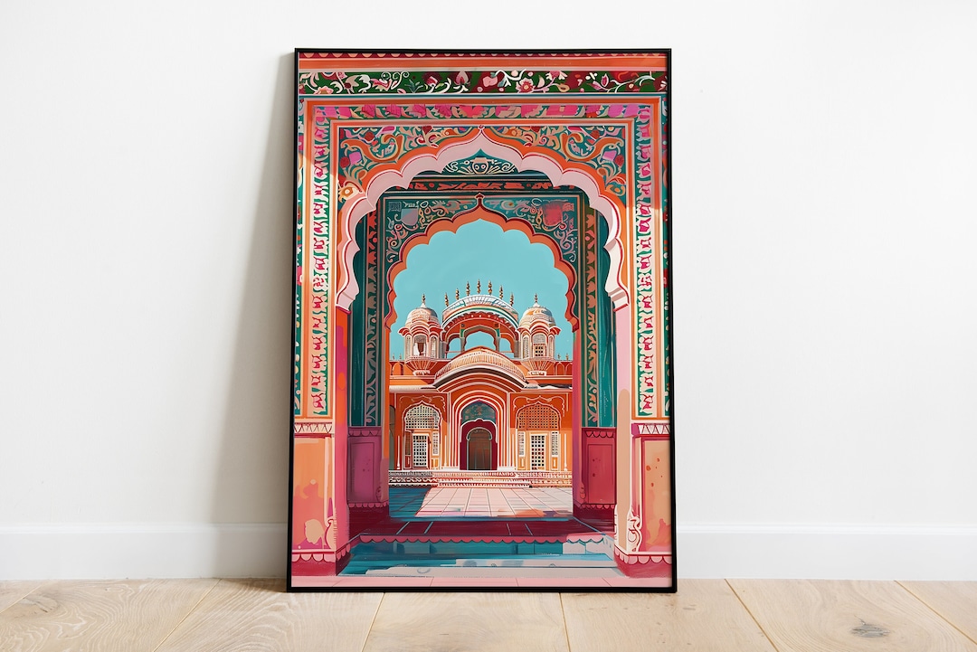 Jaipur Indian Palace Art Print, Rajput Royal Watercolor Painting