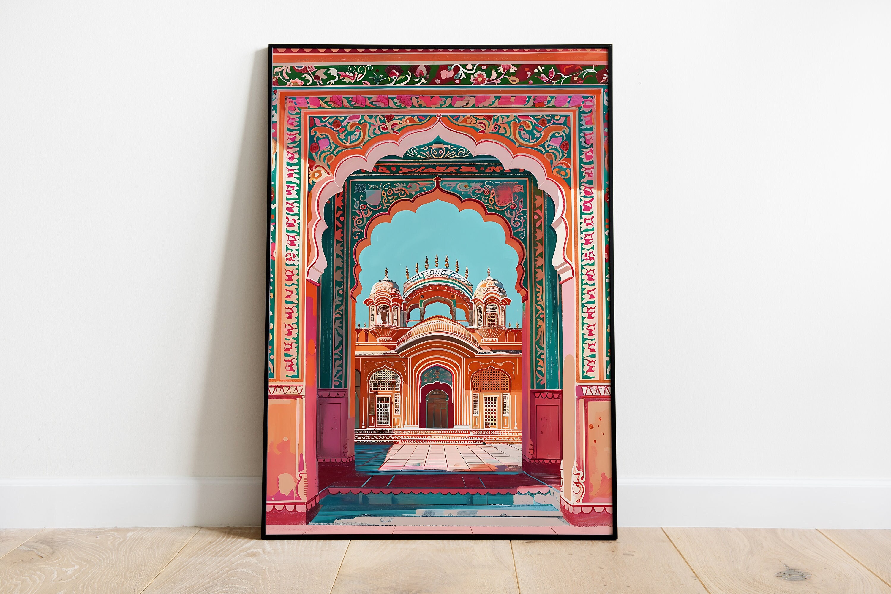 Jaipur Indian Palace Art Print, Rajput Royal Watercolor Painting