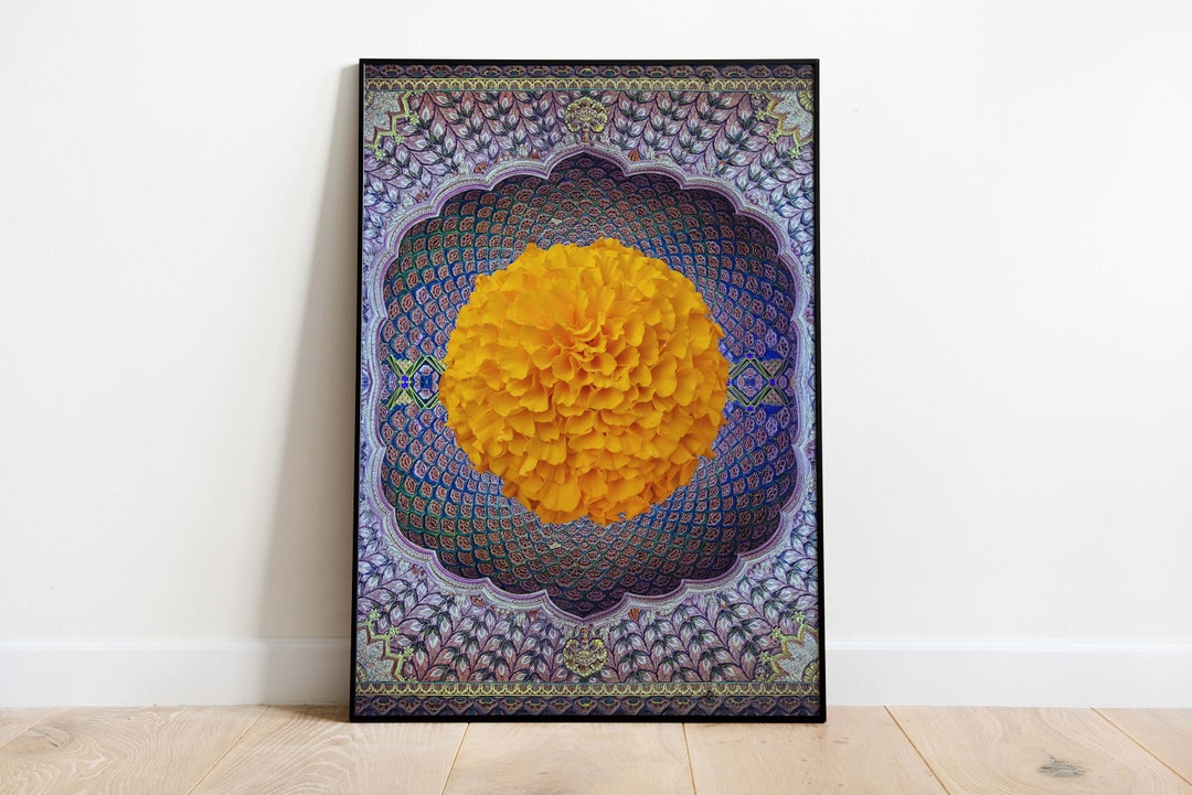 Indian Mixed Media Digital Art Marigold Print Living Room Etsy