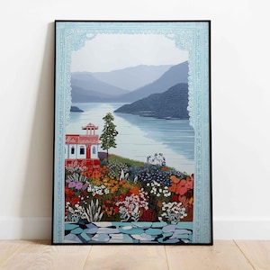 Kashmir Lake View Art, Kashmir Travel Art, Indian Hills Wall Decor, Mountainous Indian Art, Traditional Indian Living Room Decor