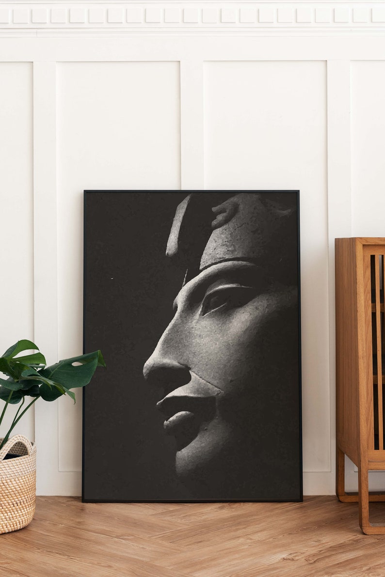 impression d'art vintage pharaon égyptien, téléchargement numérique instantané, art mural Egypte historique, peinture noir et blanc, décoration vintage image 5