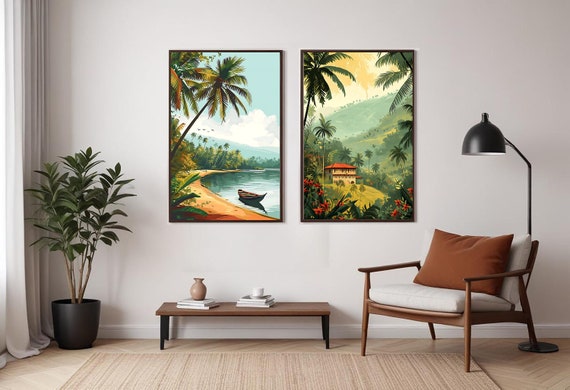 Kerala Tropical Landscape Art Print Set | South India Decor (Digital Download)