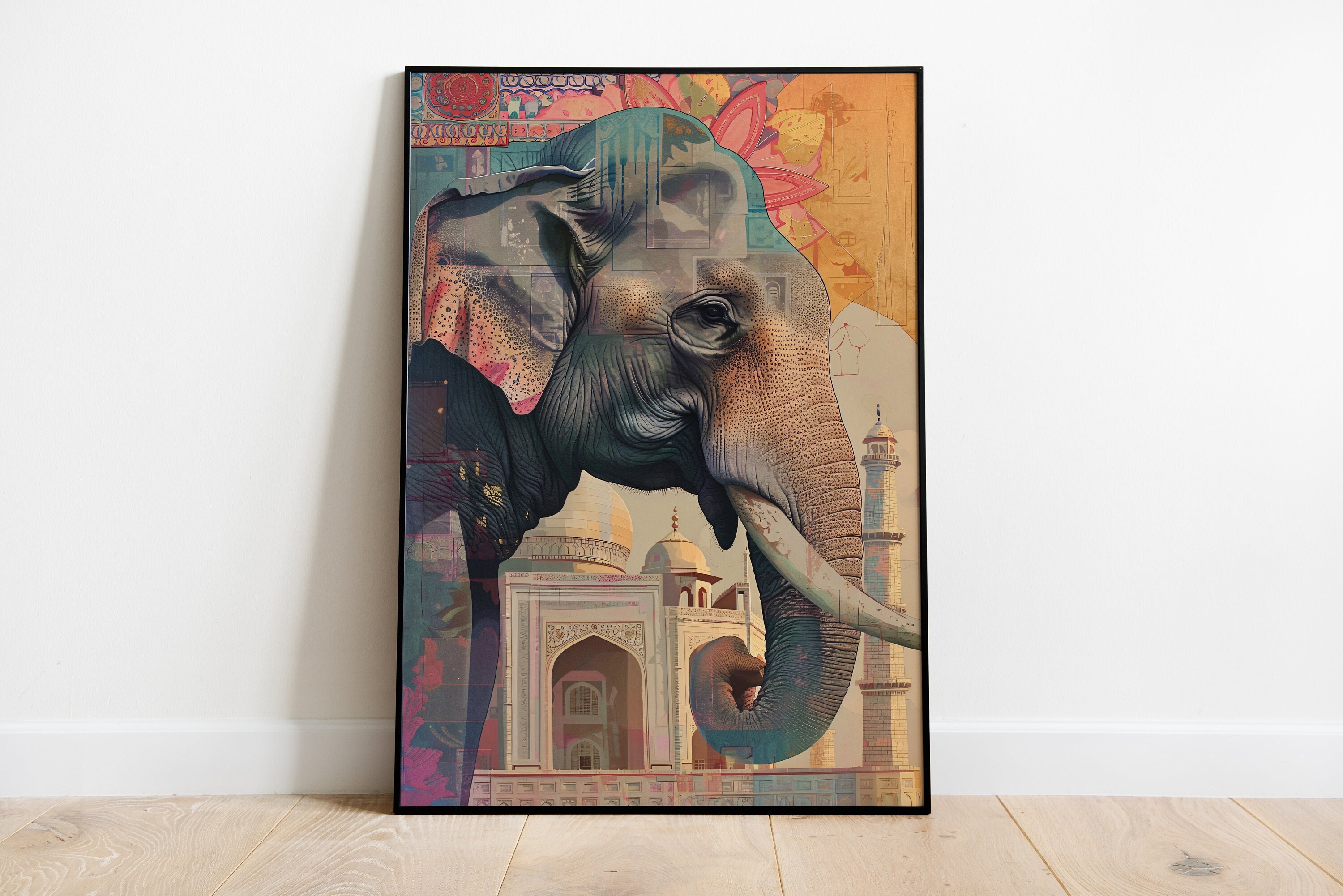 Crafts Of India Elephant Family In Forest – Indische Malerei Auf Samtstoff, 20x28 Zoll (ungefähmt)