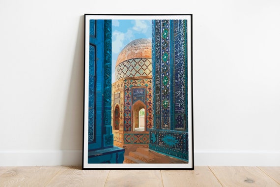 Uzbekistan Architecture Print, Islamic Wall Art, Blue Tile Design (Digital Download)