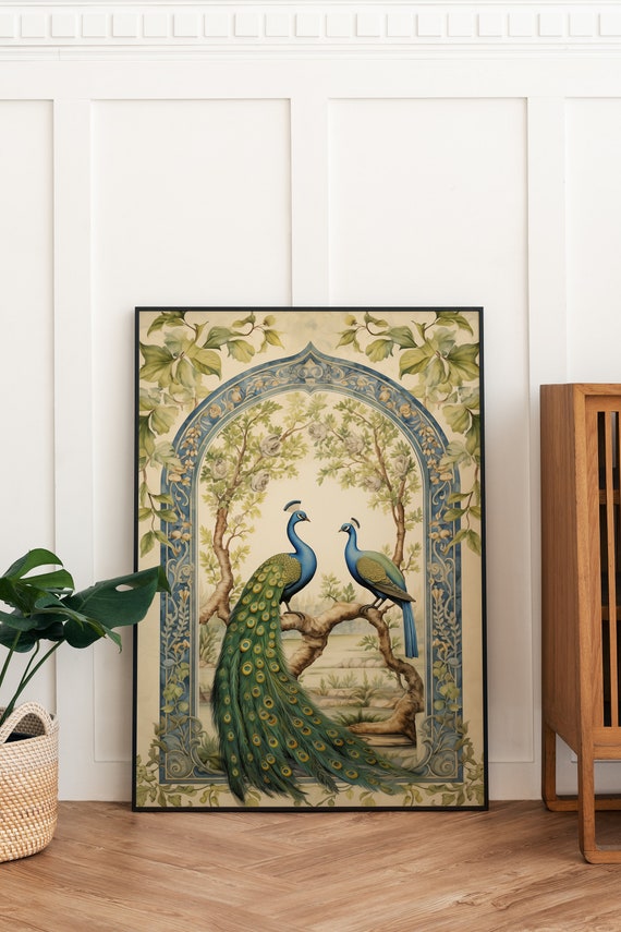 Peacock Mughal Art Print, Vintage Indian Palace Decor (Digital Download)