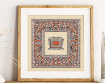 Kwiatowy nadruk w stylu vintage, indyjski gobelin ścienny (do pobrania cyfrowego)