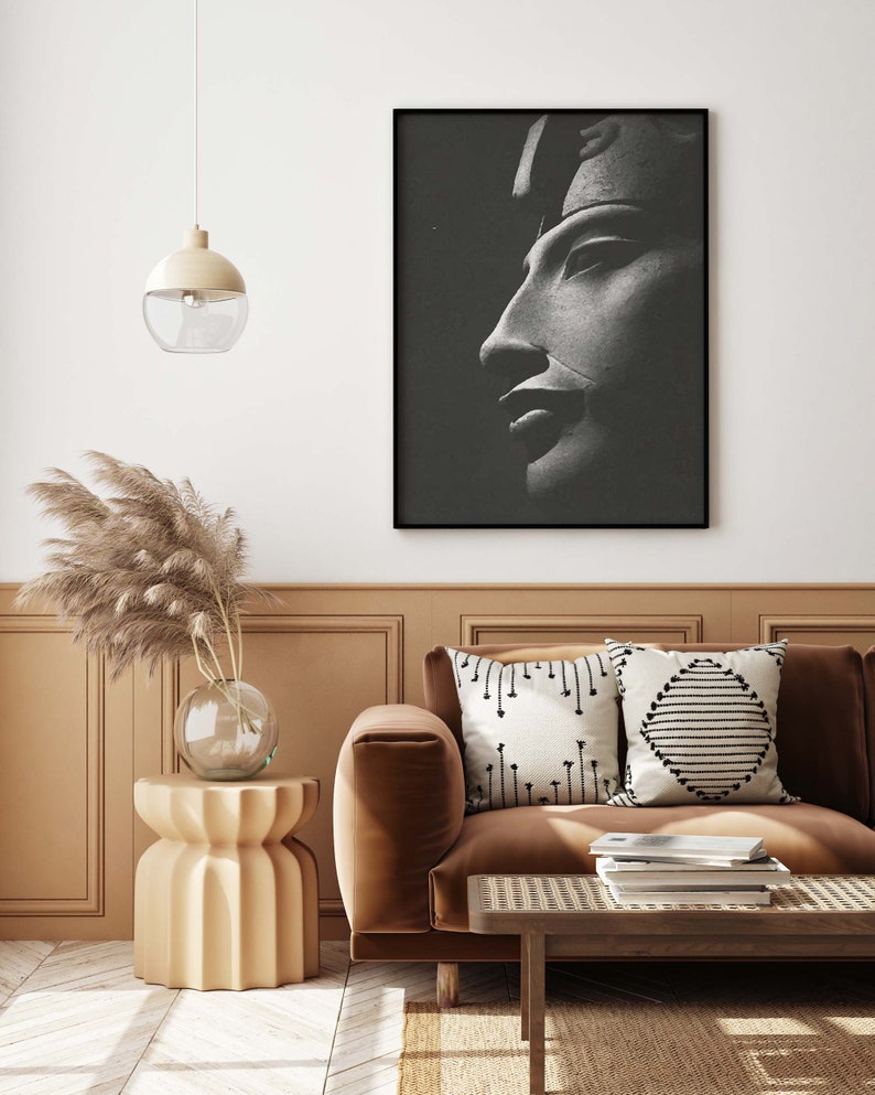 impression d'art vintage pharaon égyptien, téléchargement numérique instantané, art mural Egypte historique, peinture noir et blanc, décoration vintage image 4