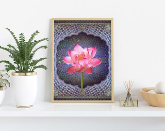 Indian Lotus Flower Print, Vintage Style Wall Art (digital