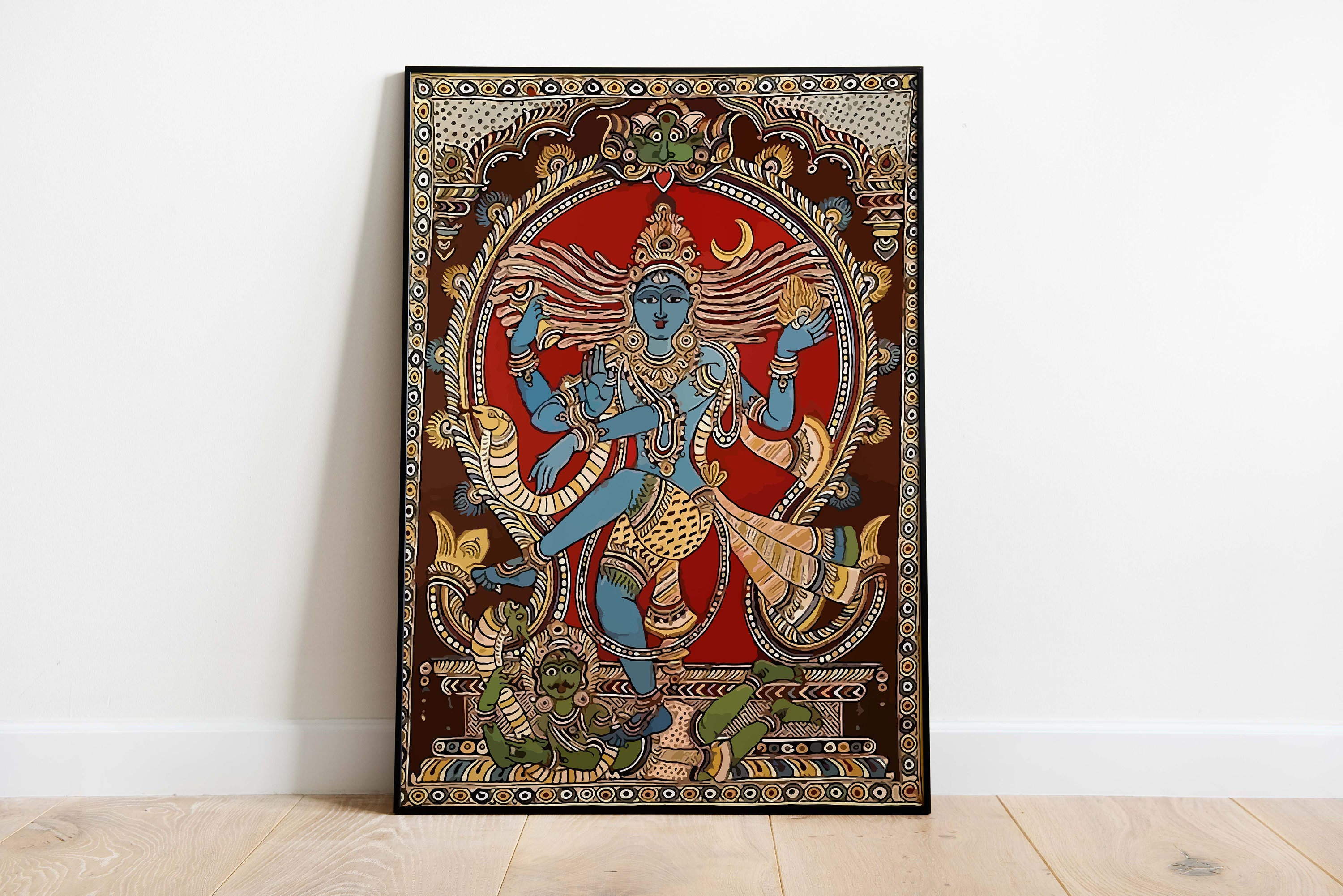 Indian Kalamkari Painting, Indian Krishna Art, Living Room decor, Vintage Indian Folk Art Poster, Wall Art, Digital Download.
