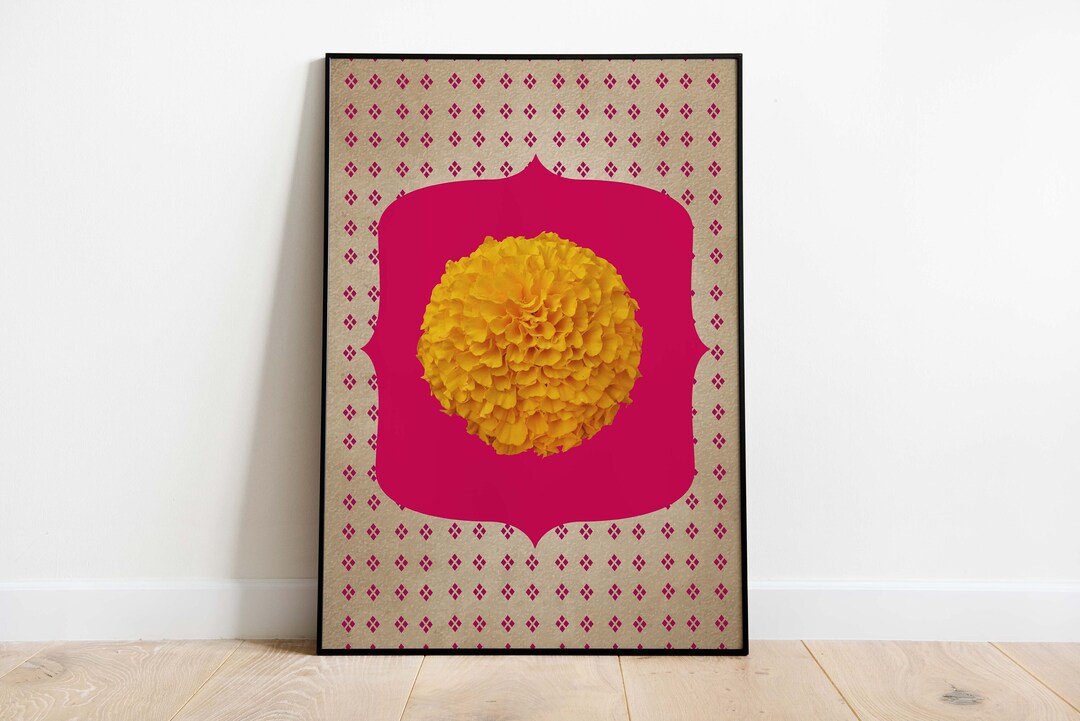 Indian Mixed Media Digital Art Marigold Print Living Room Etsy