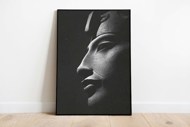 impression d'art vintage pharaon égyptien, téléchargement numérique instantané, art mural Egypte historique, peinture noir et blanc, décoration vintage image 1