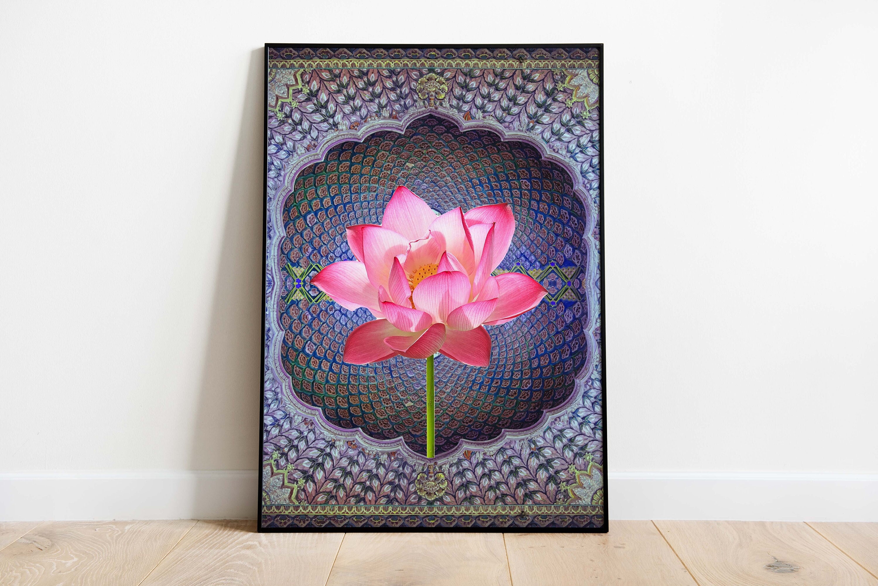 Indian Lotus Flower Print, Vintage Style Wall Art (digital