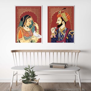 Indian Royal Raja Rani Art, Set of 2, Vintage Prints, Living Room Decor ...