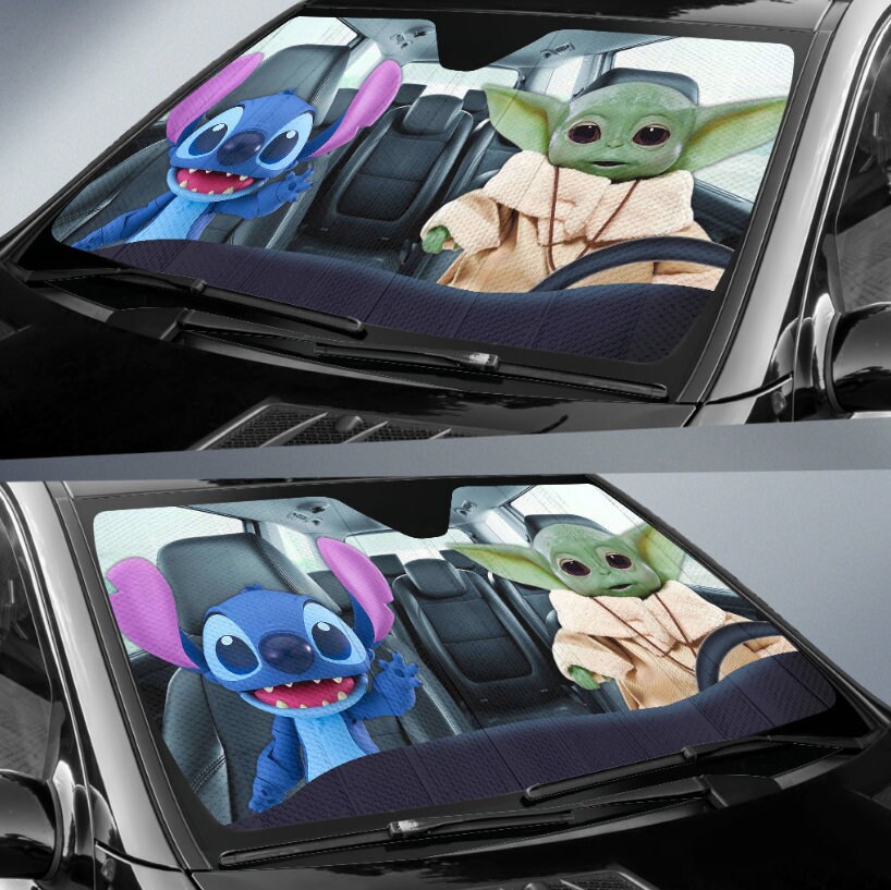 Baby Yoda And Stitch Car Sun Shade,Stitch Car Sun Shade,Car Sun Shades