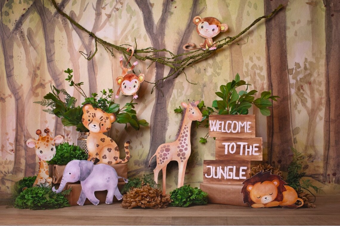 Digital Backdrop Jungle With Cute Animals | Etsy