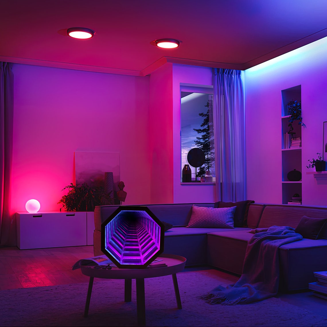 3d-infinity-mirror-table-lamp-cool-table-decor-neon-lights-etsy