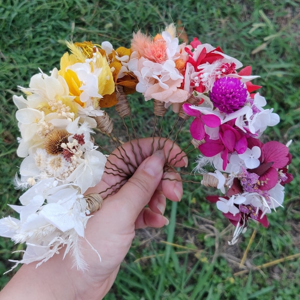 Flower Hair stick with dried flowers preserved flowers accessory wedding bridesmaid trend witnesses