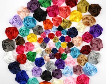 Lot DIY 40-50 mm 10-100PCS Satin Ribbon Rose Flower Appliques Wedding Decoration