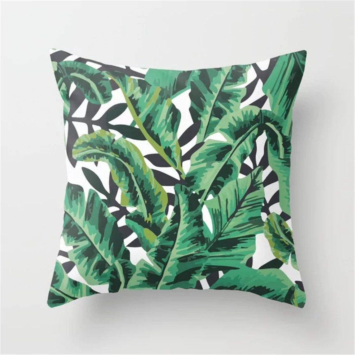Tropical Leaves Pillow Covers/Summer Green w/White/Throw Etsy