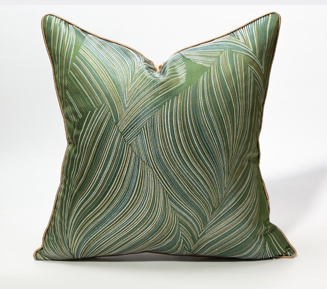 Green W/ Gold Jacquard Pillow Covers,minimalist Stripe Throw Pillow Covers,piping Craft Pillow