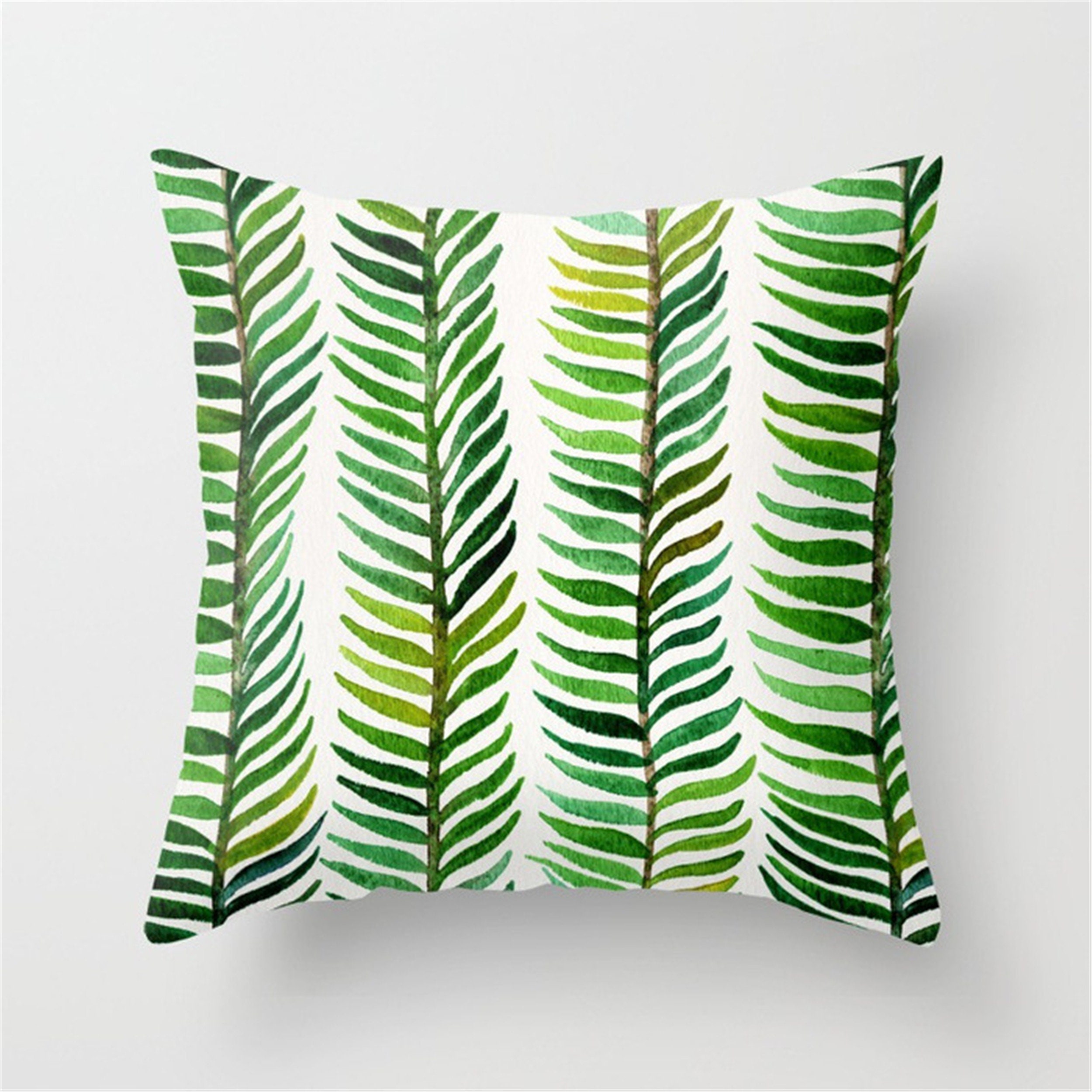 Tropical Leaves Pillow Covers/Summer Green w/White/Throw Etsy