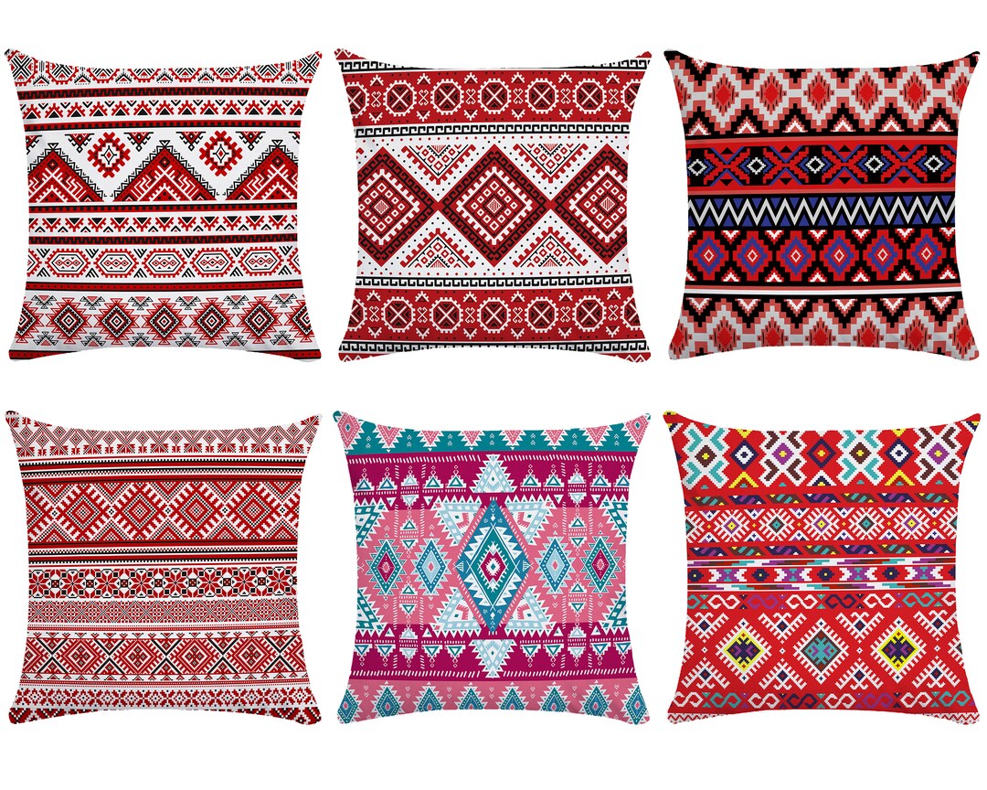 Red Boho Pillow Covers 16182024inch Retro Etsy