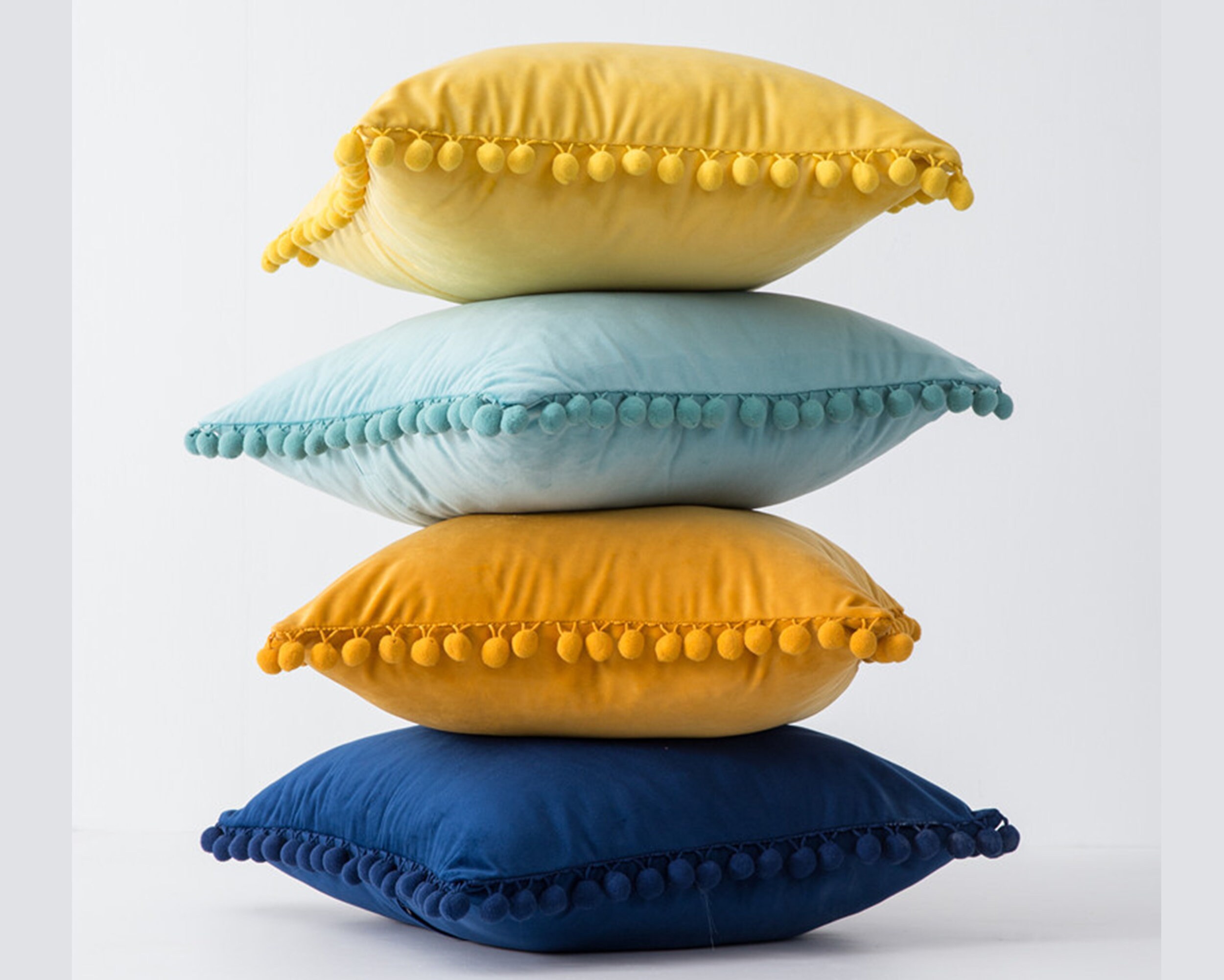 Velvet Cushion cover 18x18 pom pom pillow cover, decorative pillows,co – La  Moderno