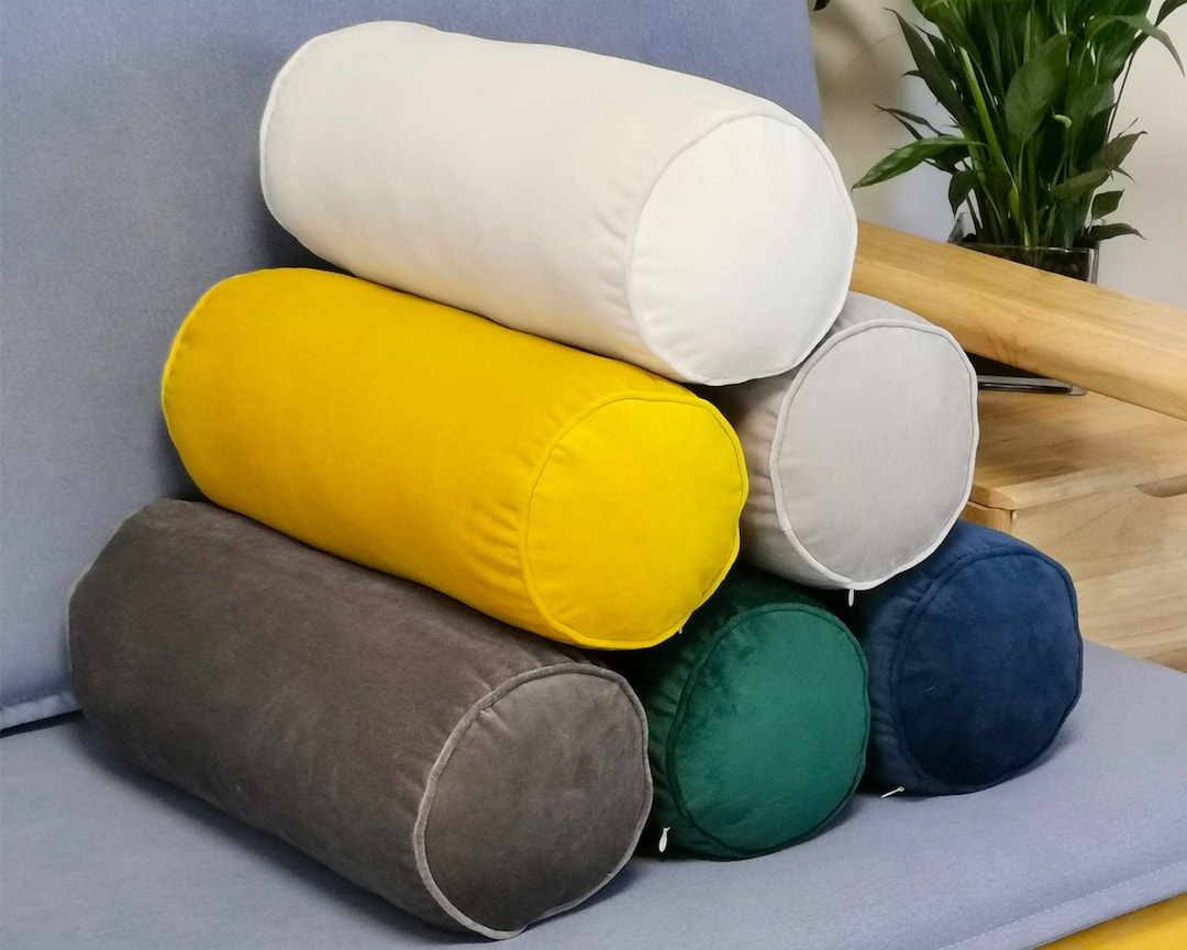 Velvet Bolster Throw Pillow Custom Size Available Cylindrical and Round Soft Velvet Neckroll