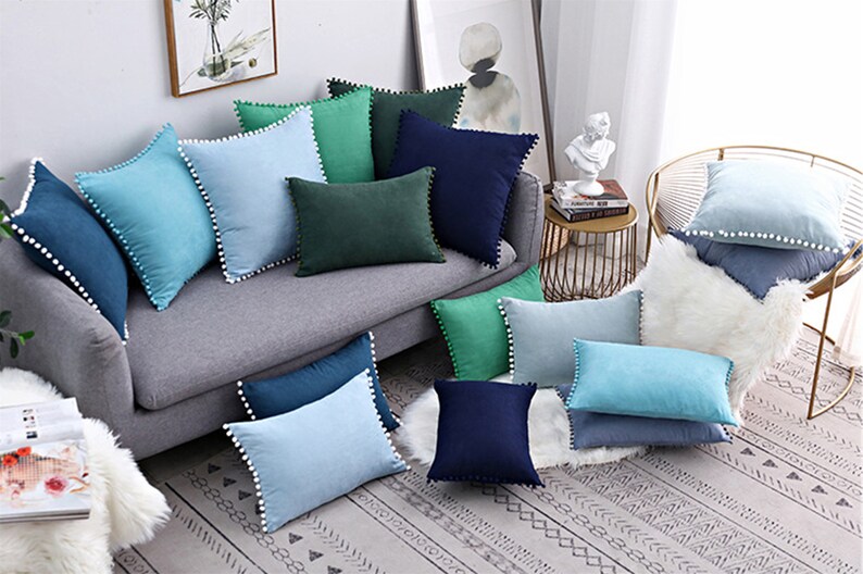 Suede Blue Pillow Covers 14 X 20 20 X 20 Solid Color Etsy