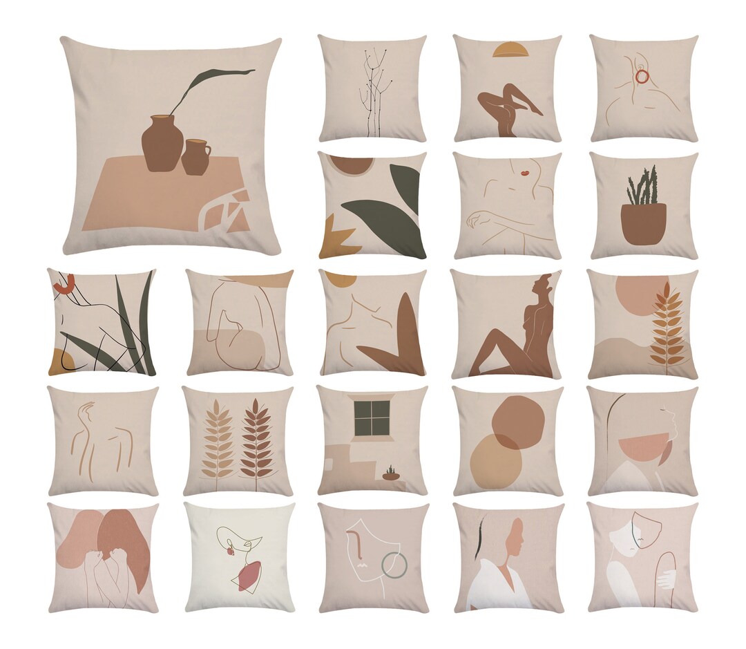 Abstract Art Throw Pillow Cover Aesthetic Woman Face Body Geometric