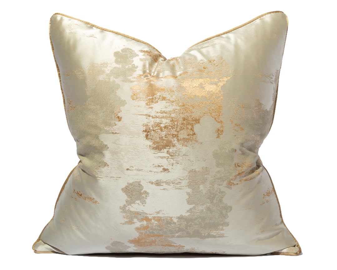 Cream/gold Jacquard Throw Pillow Covers 12 X 20,18 X 18,20 X 20 Piping