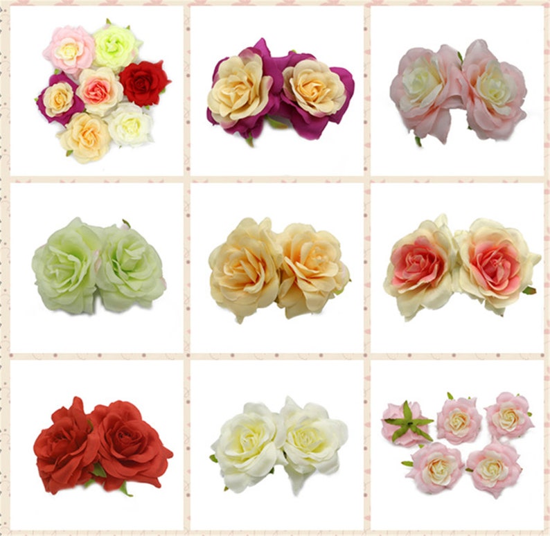 90-95mm3.5\u201d,7 Colors 50pcs Artificial big Rose Bud Silk Flower Heads For Clips Bridal Wedding Party Home Decor Bouquet