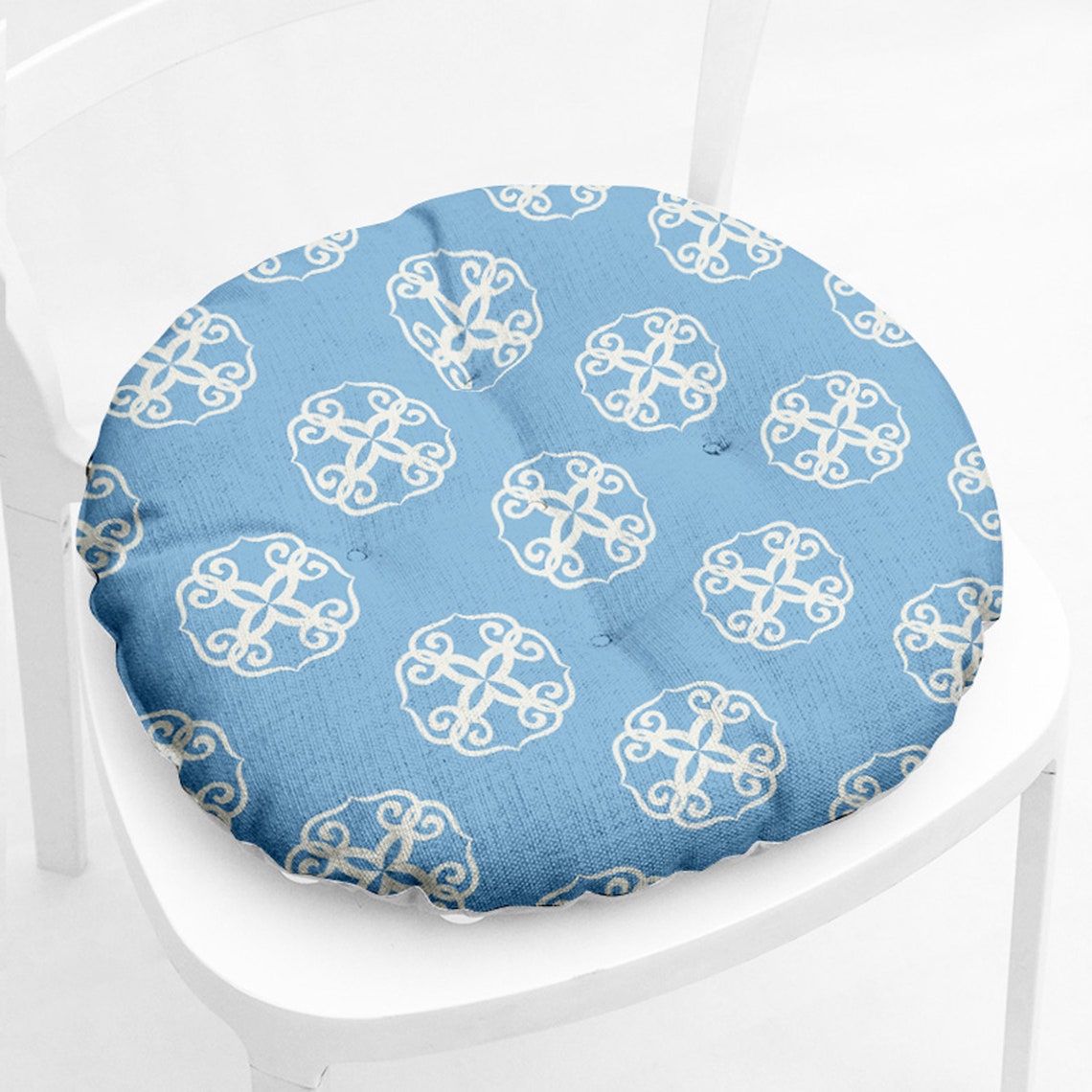 Linen Blue Round Chair cushion 15 Chair Pads Etsy