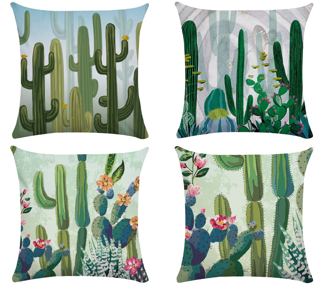 Green cactus Throw Pillow coverSquare pillow cover for Home Etsy