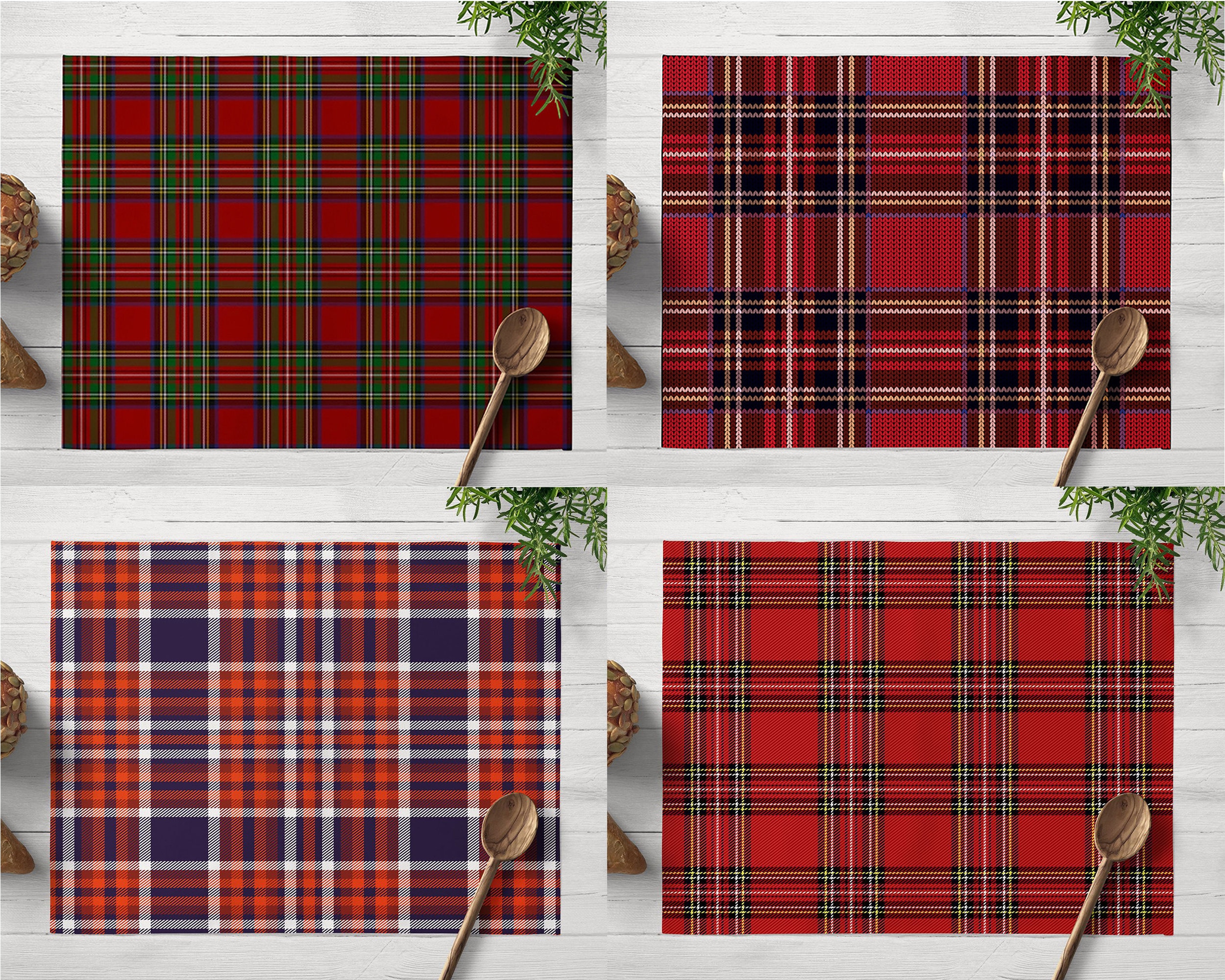 6 Pcs Merry Christmas Placemats Xmas Winter Table Mats Rustic Buffalo