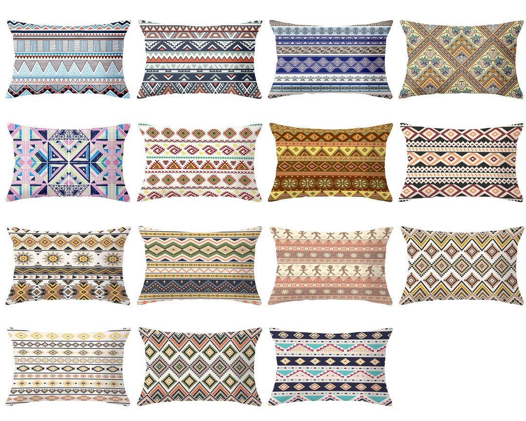 Boho Lumbar Pillows Cover 12 X 20,16 X 24,20 X 30 Colorful Geometry