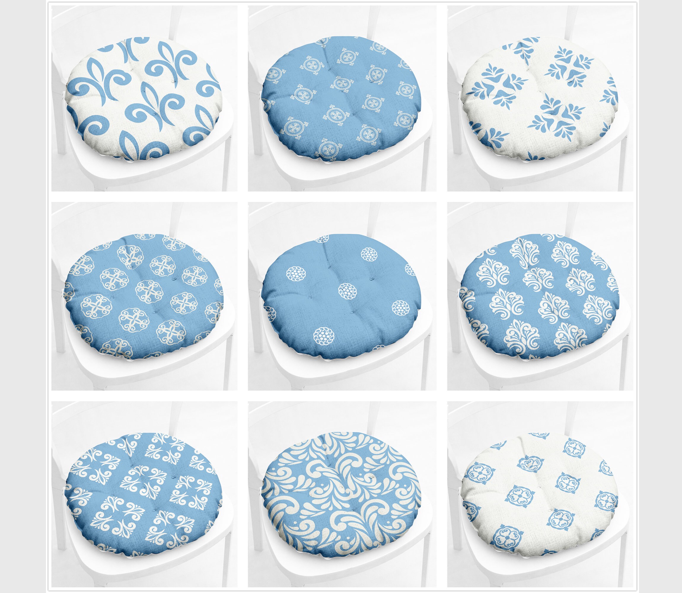 Linen Blue Round Chair cushion 15 Chair Pads Etsy