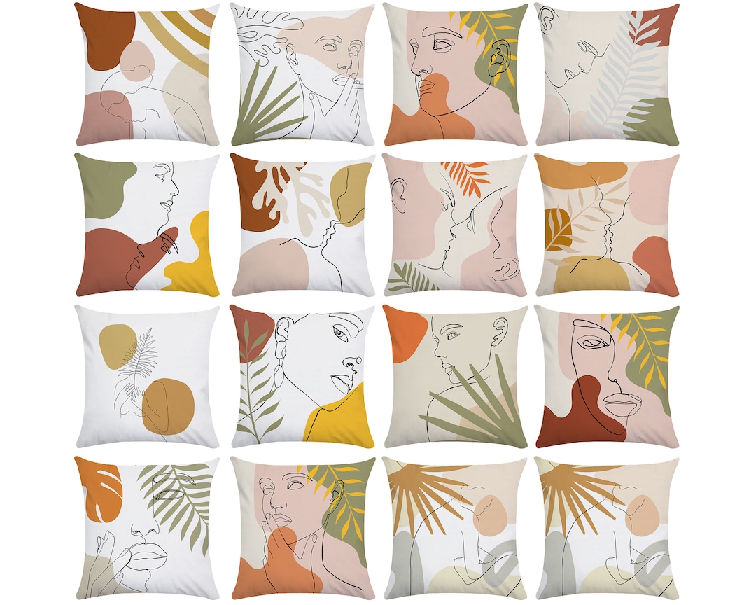Face Line Art Abstract Pillow Covers 16 X 16,18 X18,20 X 20,24 X 24 Leaf Throw Pillow Cover
