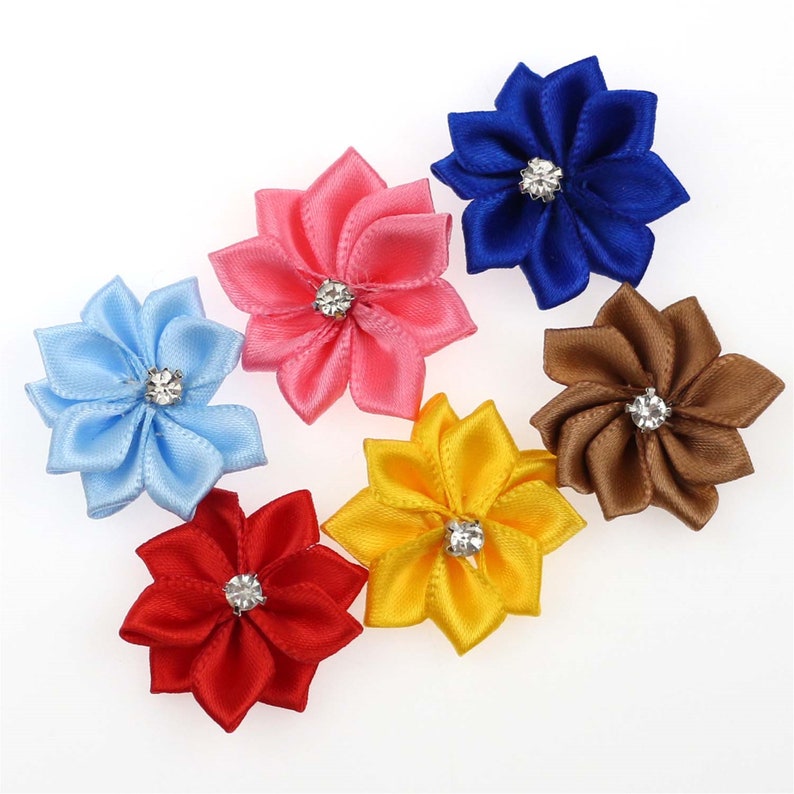 32 Colors 10/100 PCS Satin Ribbon Flowers Bows Rose w/ | Etsy