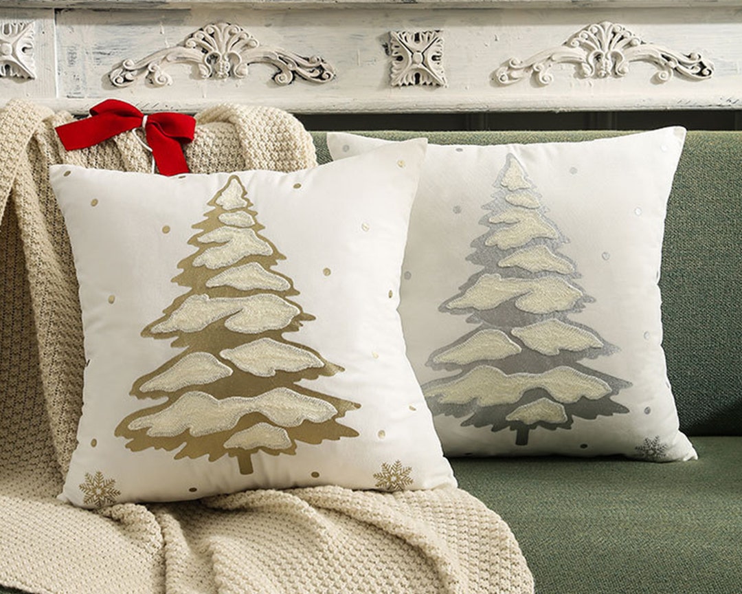 18 X 18 Gold Christmas Tree Pillow Cover,bronzing/embroidery Throw