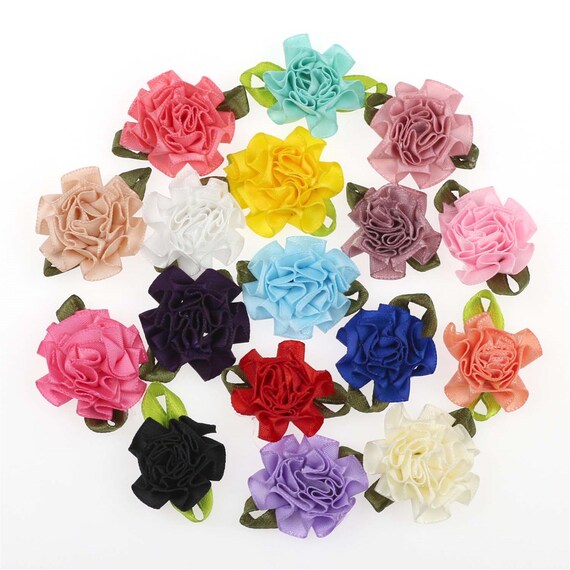 10 Satin Appliques Leaf Flowers for Crafts Scrapbooking Sewing Embellishments