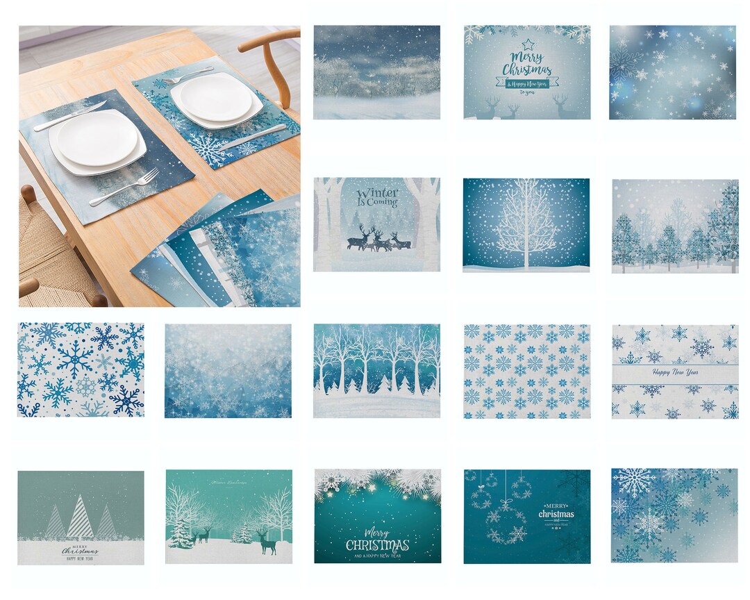 Blue Snowflake Placemats,placemats Set 4 or 6 Linen Placemats,waterproof Placemats,linens Table