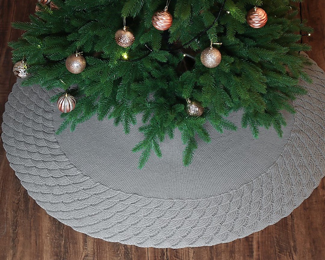 48 Inches Knitted Gray Christmas Tree Skirtlarge Round Tree Etsy UK