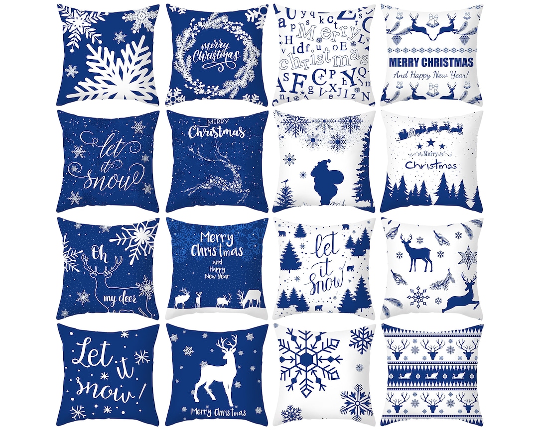 Sapphire/white Christmas Pillow Cover 16x16,18x18,20x20,24x24 Winter