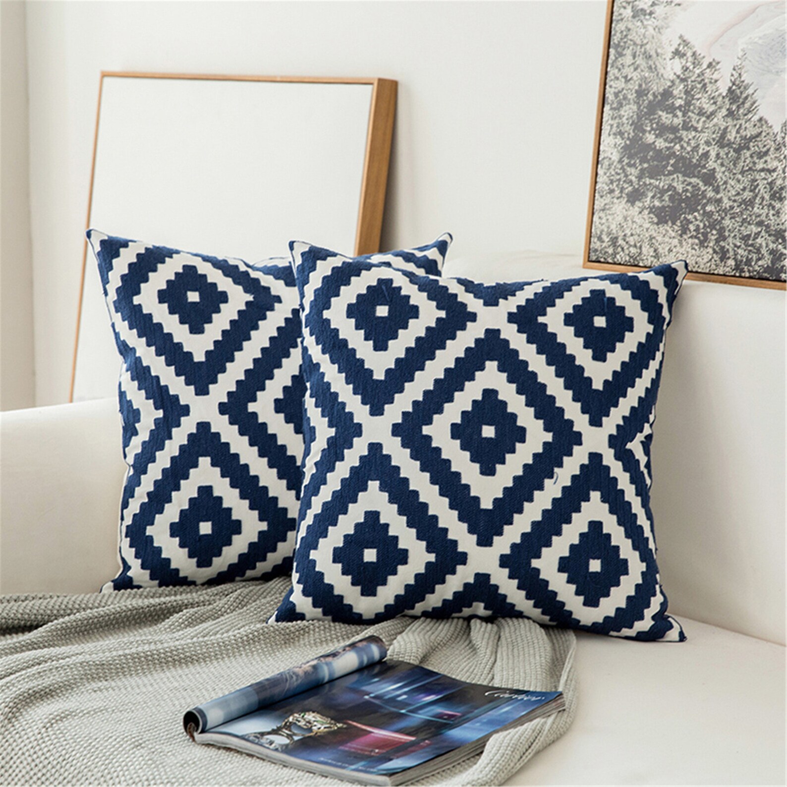18x18 Blue Embroidery Pillow CoversNavy blue and Etsy