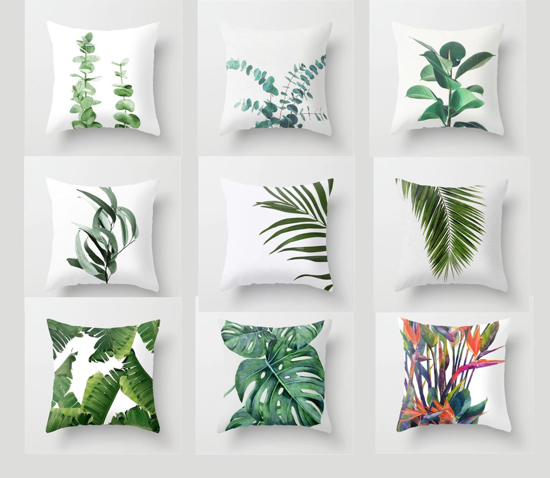 Green Leaf Pillow Covers/green With White/lumbar Etsy
