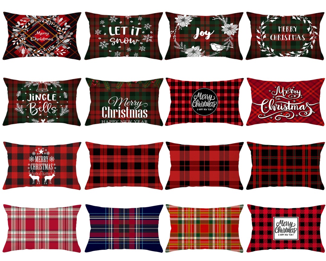 Christmas Lumbar Pillows Cover 12 X 20,16 X 24,20 X 30,buffalo Plaid