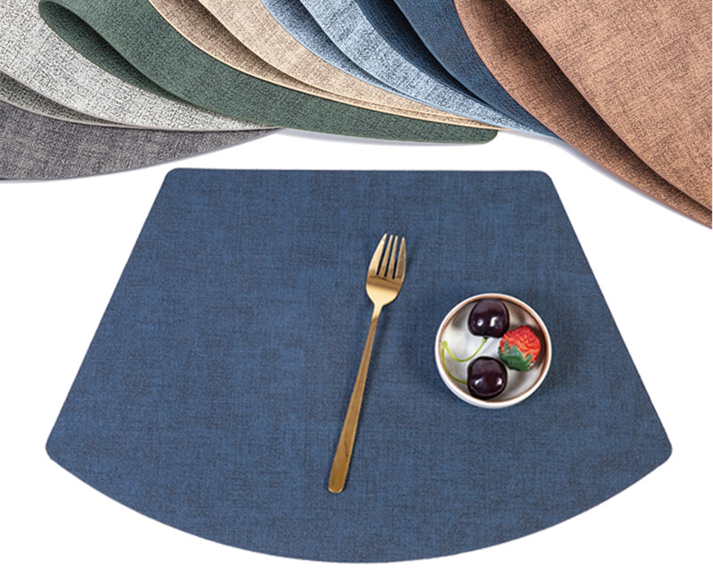 Jovono Navy Faux Leather Round Placemats and Coasters, Coffee Mats Kitchen  Table Mats, Waterproof, Easy to Clean for Round Table, Dining Table